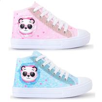 Kit 2 Tênis Infantil Panda Glitter Botinha Feminino 042