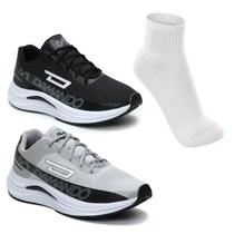 Kit 2 Tênis Masculino Academia Caminhada Corrida Leve Confortavel + Meia