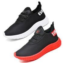 Kit 2 Tênis Masculino Esporte Ajuste Cadarço Promoção Vermelho e Preto Kit 2 Tênis Masculino Esporte Ajuste Cadarço Promoção Vermelho e Preto