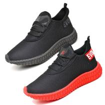 Kit 2 Tênis Masculino Esporte Ajuste Cadarço Vermelho/Preto Kit 2 Tênis Masculino Esporte Ajuste Cadarço Vermelho/Preto