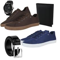Kit 2 Tênis Masculino Sapatênis Casual Promoção + Relógio Carteira Cinto Brinde Kit 2 Tênis Masculino Sapatênis Casual Promoção + Relógio Carteira Cinto Brinde