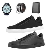 Kit 2 Tênis Preto e BrancoPreto + Carteira + Relógio + Cinto