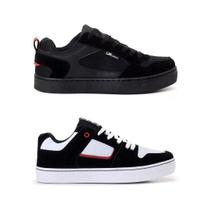 Kit 2 Tênis Preto Preto/Branco Skate Skatista Casual Masculino Feminino