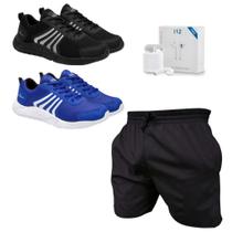Kit 2 Tênis RUN + Bermuda Masculino Caminhada Academia Esportes + Fone Brinde