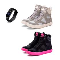 Kit 2 Tênis Sneaker Fitness Feminino Botinha Academia + Relógio