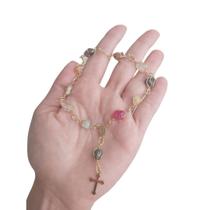 Kit 2 Tercinhos Dezena Pulseiras De Pedra Cesta Mista Semi Preciosa - Banhadas Ouro - Terço