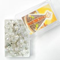 Kit 2 Terços missanga hexagonal religioso Nossa Senhora Aparecida prata grande novidade