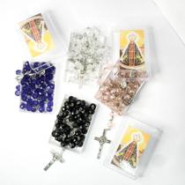 Kit 2 Terços na caixinha missanga hexagonal religioso Nossa Senhora Aparecida prata grande devoção