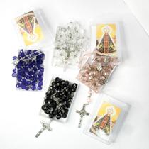 Kit 2 Terços na caixinha missanga hexagonal religioso Nossa Senhora Aparecida prata grande