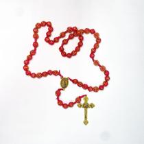 Kit 2 Terços rosas relevo dourado religioso Nossa Senhora Aparecida dourado portátil resistente