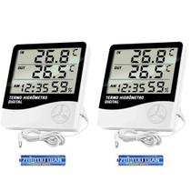Kit 2 Termo Higrômetro Digital Medidor de Temperatura e Umidade Interna e Externa com Relógio Despertador para Hospital Aquario Chocadeira Consultório