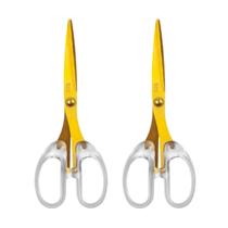 Kit 2 Tesoura Multiuso 17cm Dourada Lâmina Aço Inoxidável