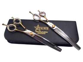 Kit 2 Tesouras De Tosa Tubarão + Semi-dentada Curva 7,5" - 5tars (Aço 440C)