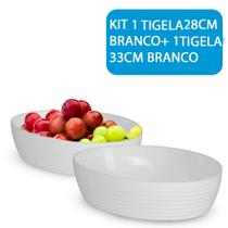 Kit 2 Tigela Travessa Saladeira Petisqueira Oval Com Friso Branca Em 2 Tamanhos