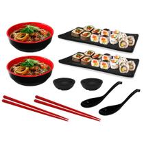 Kit 2 Tigelas 450 Ml + 2 Pratos 28,5cm + 2 Colheres + 2 Molheiras + 2 Pares de Hashi