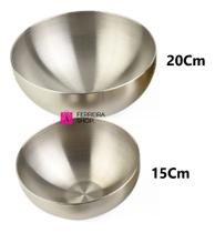 Kit 2 Tigelas Aço Inox Escovado Para Saladas 20 E 15cm