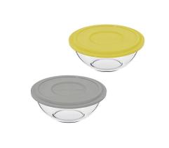 Kit 2 Tigelas Bowl Redonda Tampa Sortida Vidro 500ml Marinex