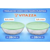 Kit 2 Tigelas de Vidro 3.8L e 2.4L Com Tampa Plastica Round Vitazza