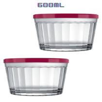 Kit 2 Tigelas de Vidro Americano 600ml Tampa Colorida Nadir