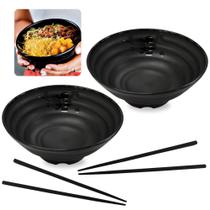 Kit 2 Tigelas Ondulada 820 Ml 19 Cm + 2 Pares de Hashi Restaurante Japones Kanpai Melamina