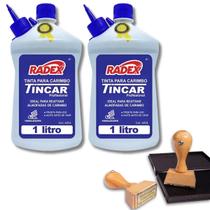 Kit 2 Tinta Azul Almofada Carimbo Alto Rendimento 1 Litro Cada Refil Com Aplicador