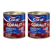 Kit 2 Tinta Esmalte Sintetico Coral Para Madeira Metal Alto Brilho Ultra Resistencia Coralit 225ml
