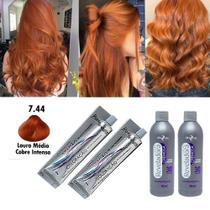 Kit 2 Tinta Louro Cobre Nº 7.44 e 2 Ox 30Vol 90ml Mairibel