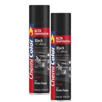 Kit 2 Tinta Spray Chemicolor Alta Temperatura Preto Fosco 350ml
