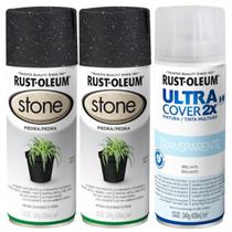 KIT 2 Tinta Spray Efeito Pedra Granito Stone Preto + 1 Ultra Cover Brilhante KIT 2 Tinta Spray Efeito Pedra Granito Stone Preto + 1 Ultra Cover Brilhante