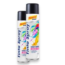 Kit 2 Tinta Spray Uso Geral Preto Brilhante Mundial Prime