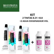 Kit 2 tintas bio extratus (8.0+8.31) e 2 água oxigenada de 30 volumes