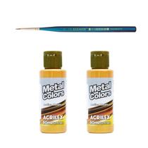 Kit 2 Tintas Metal Colors 60Ml E Pincel Filete 745-0 Keramik