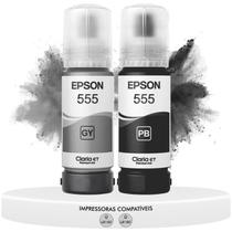 Kit 2 Tintas T555 Fotográfica Preta + Cinza Original Epson L8180 L8160