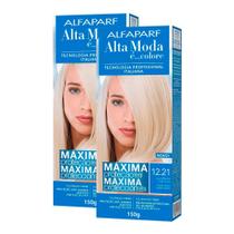 Kit 2 Tintura Creme Alta Moda Alfaparf Louro Platina Irisé Cinza 12.21