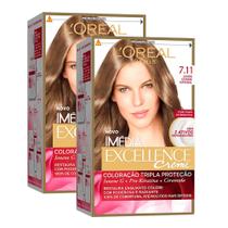 Kit 2 Tintura Creme Imédia Excellence L'oréal Louro Cendre Natural 7.11 Kit