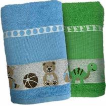 Kit 2 Toalha De Banho Infantil Azul E Verde Ponto Cruz Faap