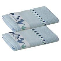 Kit ( 2 ) Toalha de Banho KazzaVip Infantil 100% Algodão Jacquard Barra para Bordar Funny Azul Kit ( 2 ) Toalha de Banho KazzaVip Infantil 100% Algodão Jacquard Barra para Bordar Funny Azul