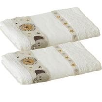 Kit ( 2 ) Toalha de Banho KazzaVip Infantil 100% Algodão Jacquard Barra para Bordar Funny Branco Off-White Kit ( 2 ) Toalha de Banho KazzaVip Infantil 100% Algodão Jacquard Barra para Bordar Funny Branco Off-White