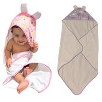 Kit 2 Toalhas de Banho p Bebê Poliéster Atoalhado com Capuz