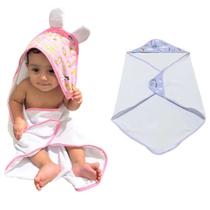 Kit 2 Toalhas de Banho p Bebê Poliéster Atoalhado com Capuz