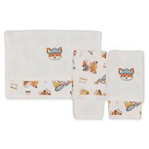 Kit 2 Toalhas De Boca Algodão Off White Raposa Mini &amp Co