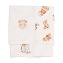 Kit 2 Toalhas De Boca Algodão Off White Ursinho Mini &amp Co