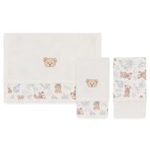 Kit 2 Toalhas De Boca Algodão Off White/Urso Azul Mini &amp Co