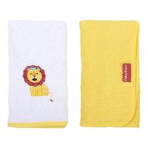 Kit 2 toalhas de boca bordada leão para bebê amarelo Kit 2 toalhas de boca bordada leão para bebê amarelo