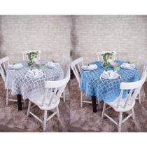 Kit 2 Toalhas de Mesa Redonda Renda Branca e Azul 1,40m 4 Cadeiras