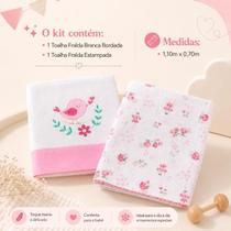 Kit 2 Toalhas Fralda Bebê 100% Algodão Bordada e Estampada Passarinho Kit 2 Toalhas Fralda Bebê 100% Algodão Bordada e Estampada Passarinho