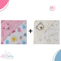 Kit 2 Toalhas Fralda Capuz Bordado Para Bebê 100% Algodão - Menino e Menina