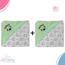 Kit 2 Toalhas Fralda Capuz Bordado Para Bebê 100% Algodão - Menino e Menina