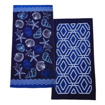 Kit 2 Toalhas Gigante Banho Praia Piscina Aveludada Mar Azul