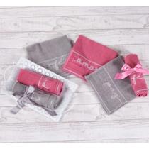 Kit 2 toalhas Lavabo Cinza/Rosa C/Palavras do Bem Natal Celebration Bene Casa